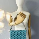 Miu Miu  Nappa Leather Matelassé Crystal Crossbody Bag Handbag Turquoise Auth Photo 14