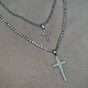 Silver Rhinestone Double Chain Layered Necklace Set Photo 8