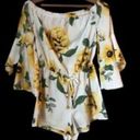 Hint of Blush  Off Shoulder Romper 
Sunflower Ruffled Bell Sleeve Size XL Photo 1