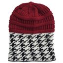 NEW Crimson Red Black White Houndstooth Knit Beanie Winter Skull Cap Hat Alabama Roll Tide Photo 2