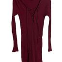 Kendall + Kylie  Burgundy Ribbed Tie Neckline Bodycon Dress Small Photo 0