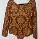 Iris  Brown Tan Velvet Filigree Applique Mesh Semi Sheer Bodysuit Top Size 2X Photo 5