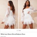 Pretty Little Thing White Lace Sleeve Shirred Bodycon Dress Photo 2