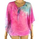 Alberto Makali  Sheer Tie Dye Blouse Split Tied Neck Flutter Kimono Sleeves Boho Photo 0