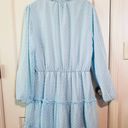 Btfbm NWT  Women Casual light blue Dress V Neck Tie Neck Long Sleeve Dot Ruffle Photo 2