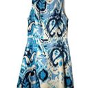 Donna Morgan  Sleeveless Fit Flare Dress Knee Length Blue Batik Print 8 Pockets Photo 0