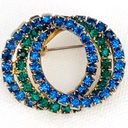 Vintage Blue  and Green Rhinestone Circles Brooch Pin Photo 3