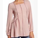 Ro & De  Mauve Pink Long Bishop Sleeve Embroidered Inset Blouse Top Size XS Photo 0