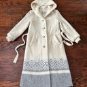 Hilda Ltd 100% Wool Vintage Long Icelandic Hooded Belted Coat in Ivory Small Photo 0