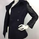 All Saints Zaskia Pea Coat Navy Wool Black Leather
Sleeves Double Breasted Photo 11