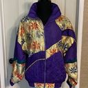 VINTAGE Katana Metallic Gold Purple Floral Jacket 80s Size Medium Windbreaker Photo 1