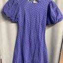 Free People  Mini Dress Women's XS Blue Eyelet Lace up Cut out Puff Sleeve B71 Photo 0