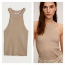 Mango MNG  Knit Halter Tank Top XS Ribbed Tan Neutral Minimalist Basic Staple Photo 1