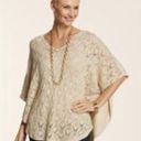 Chico's  Women’s Size S / M Poncho Sweater Beige Gold Metallic V-Neck Short Sleeve Photo 1