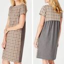 J.Jill  Wear to Work Ponte Knit Dress Gray Camel Plaid Pullover Shift Size large Photo 1