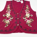 Jantzen Vintage  Classics Women's Floral Embroidered Sweater Vest Maroon Red NWT Photo 3