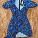 Pretty Little Thing Blue Leopard Print Wrap Drape Shift Dress. Size 2. NWT Photo 4