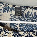 SheIn Navy And Cream Damask Blouse Photo 2