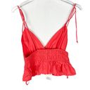 Sim & Sam NWT  Tie Shoulder Ruffle Hem Crop Top Tank Salmon Size Small S NEW Photo 7