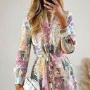 ZARA Linen Blend Floral Button Front Belted Long Sleeve Mini Dress Photo 0