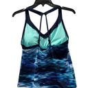 Nike  Women's Blue Blur Abstract V-neck Tankini Top Sz M Photo 3