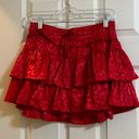 Red Satin Leopard Ruffle Mini Skirt Size M Photo 0