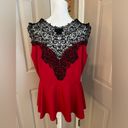 City Chic  red knit black lace sleeveless peplum style pullover  blouse Size 16W. Photo 4