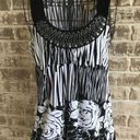 Dress Barn  Sleeveless EmbellishTunic Top Medium Black White Floral Abstra… Photo 0