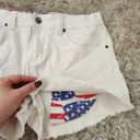 Venus  Americana Cut-Off Denim Shorts Flag Print Peek-a-boo Pockets Size 8 Photo 1