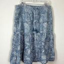 J.Jill  Vintage Chambray Jean Prairie Skirt XL Paisley Floral Tiered Boho Tassels Photo 0