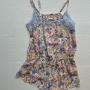 In Bloom by jonquil Pajama Romper Light Blue Lace Tie Floral Spaghetti Strap Med Photo 2