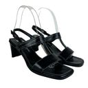 Paul Green  Sandal 6.5 Black Leather Ankle Strappy Square Toe Wide Block Heel‎ Photo 0