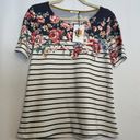 12PM by Mon Ami NWT  Short Sleeve Striped & Floral Blouse White/Blue Small Photo 1