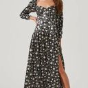 ASTR Black Floral Puff Sleeve Sweetheart Neck Satin Midi Dress XS Photo 0