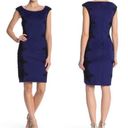 Carmen Marc Valvo  Black Applique Lace Panel Deep Blue Dress in Size 4 Photo 1