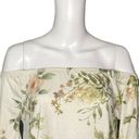 Chaser  Shirt Womens Medium Cream Green Floral Off Shoulder Blouse Botanical Photo 3