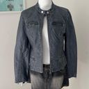 Vintage Blue Gray Faux Leather Moto Jacket Photo 0