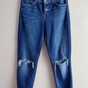 L'Agence L’Agence Mid-Rise Cropped Tapered Leg Distressed Jeans in Blue Denim, Size 24 Photo 0