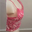 Pink lace trim abstract print spaghetti straps cropped top, size S boho Barbie Photo 6