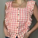 True Craft  Gingham Ruffled Pink Blouse Photo 0