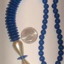 Vintage Blue  & Faux Pearl Disc Beaded Chunky Retro Boho Necklace Photo 2