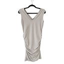 James Perse  V-neckline Ruched Bodycon Mini Shirt Dress Beige Size Medium Photo 62