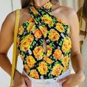 ZARA  Floral Sleeveless Halter Bodysuit Top Black & Yellow S Photo 1