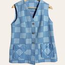 Vintage Blue 70’s  Checkered Print Sleeveless Button Front Vest Size L Photo 0