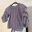 Habitual Joyce Gathered Yarn Dye Pinstripe Top Size Girls 16 Navy Blue Photo 8