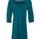 LA Made  Teal Green Blue Cotton V-Neck 3/4 Sleeve Pleated Peasant Tunic Size Small Photo 0