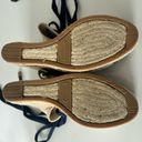 Coach  Fern Navy/Tan/Chalk Ankle Wrap Espadrille Platform Wedges Size 7 Photo 9