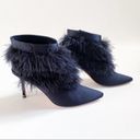 Manolo Blahnik  Black Oterala Satin & Feather Pointed Booties Size 39.5 Photo 5