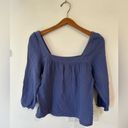 Marine layer  Annabella Square Neck Top in Marlin Blue Gauzy 100% Cotton M Photo 1