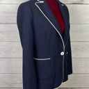 ZARA  WOMAN Pique Textured Crested Blazer Jacket Knit Navy White Trim Sz L Photo 6